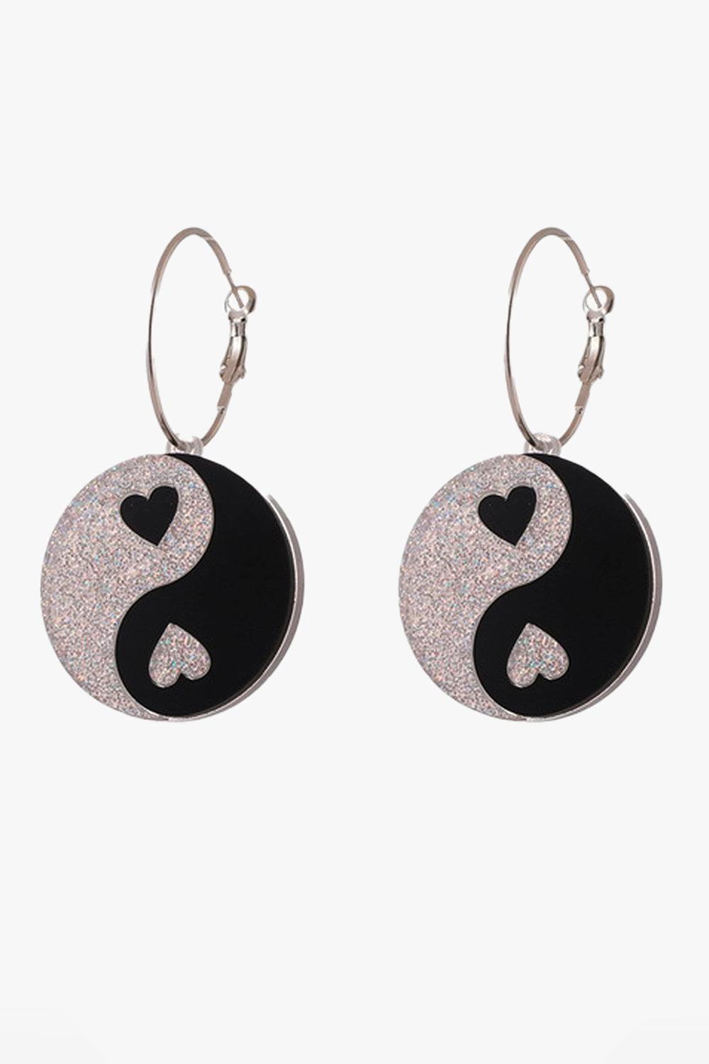 Yin Yang Heart Dots Earrings - Aesthetic Clothes Shop