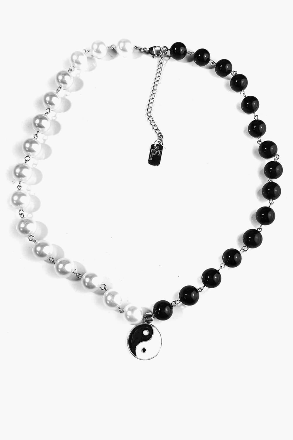 Ying Yang Necklace Black and White Beads - Aesthetic Clothes Shop