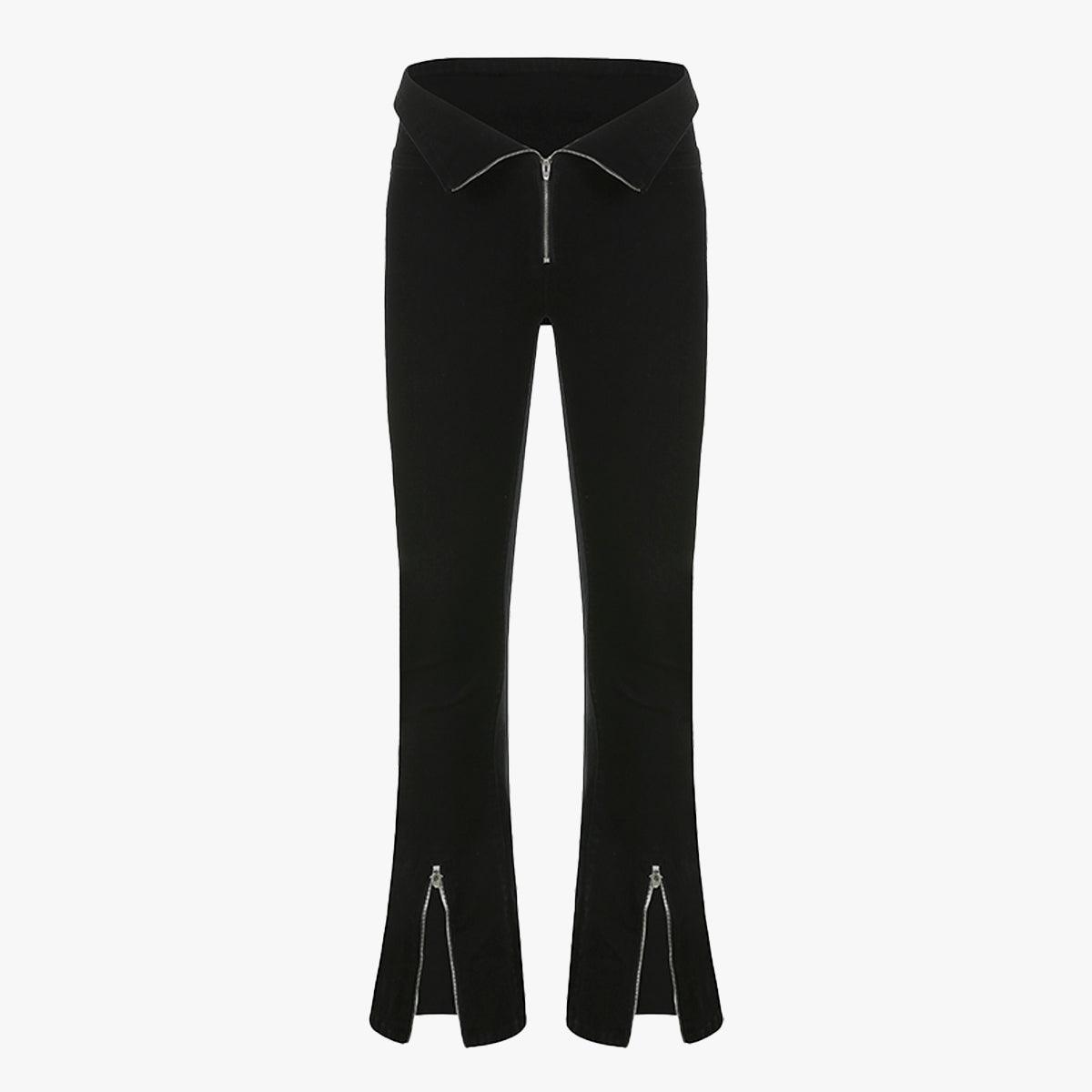 Zip Girl Flare Black Jeans - Aesthetic Clothes Shop