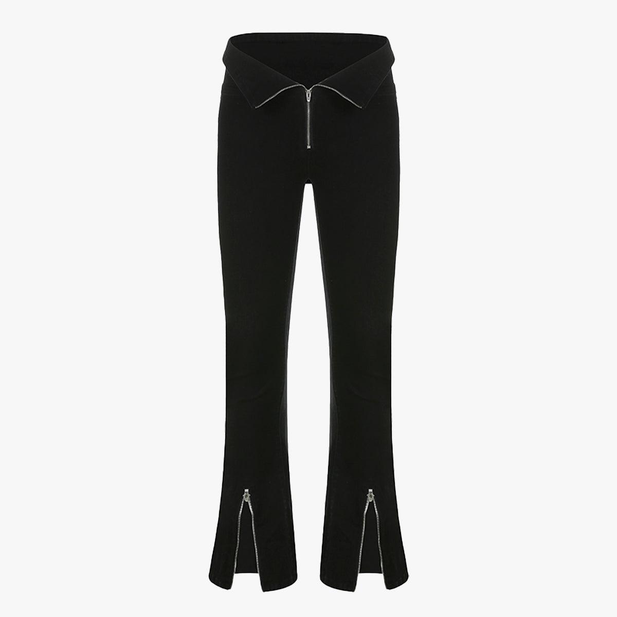 Zip Girl Flare Black Jeans - Aesthetic Clothes Shop Zip Girl Flare Black Jeans - Aesthetic Clothes Shop