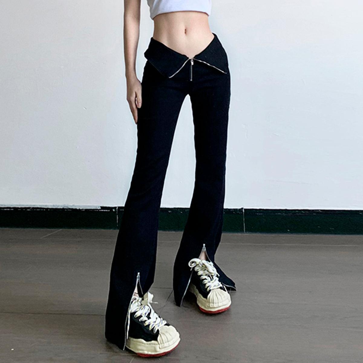 Zip Girl Flare Black Jeans - Aesthetic Clothes Shop Zip Girl Flare Black Jeans - Aesthetic Clothes Shop