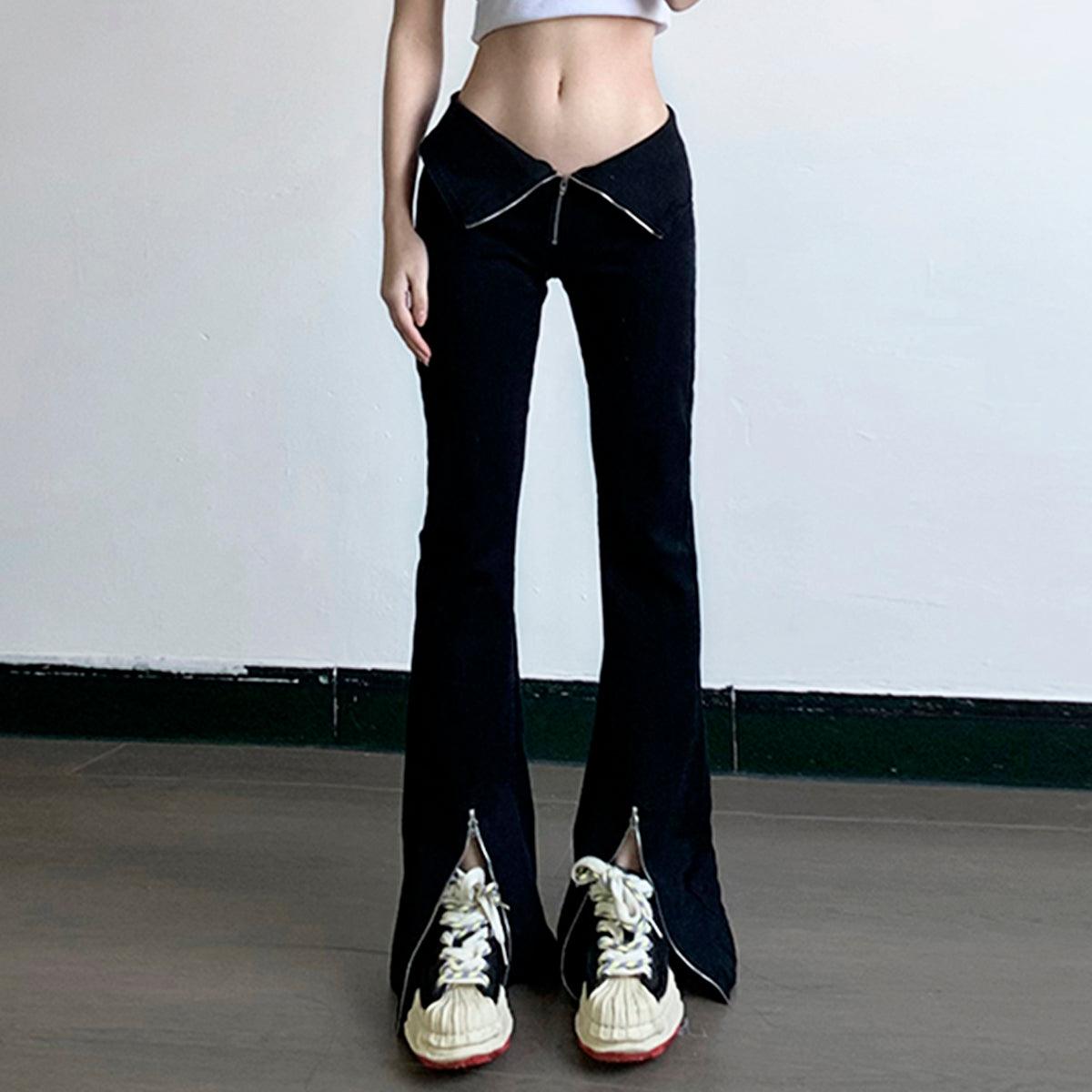 Zip Girl Flare Black Jeans - Aesthetic Clothes Shop Zip Girl Flare Black Jeans - Aesthetic Clothes Shop