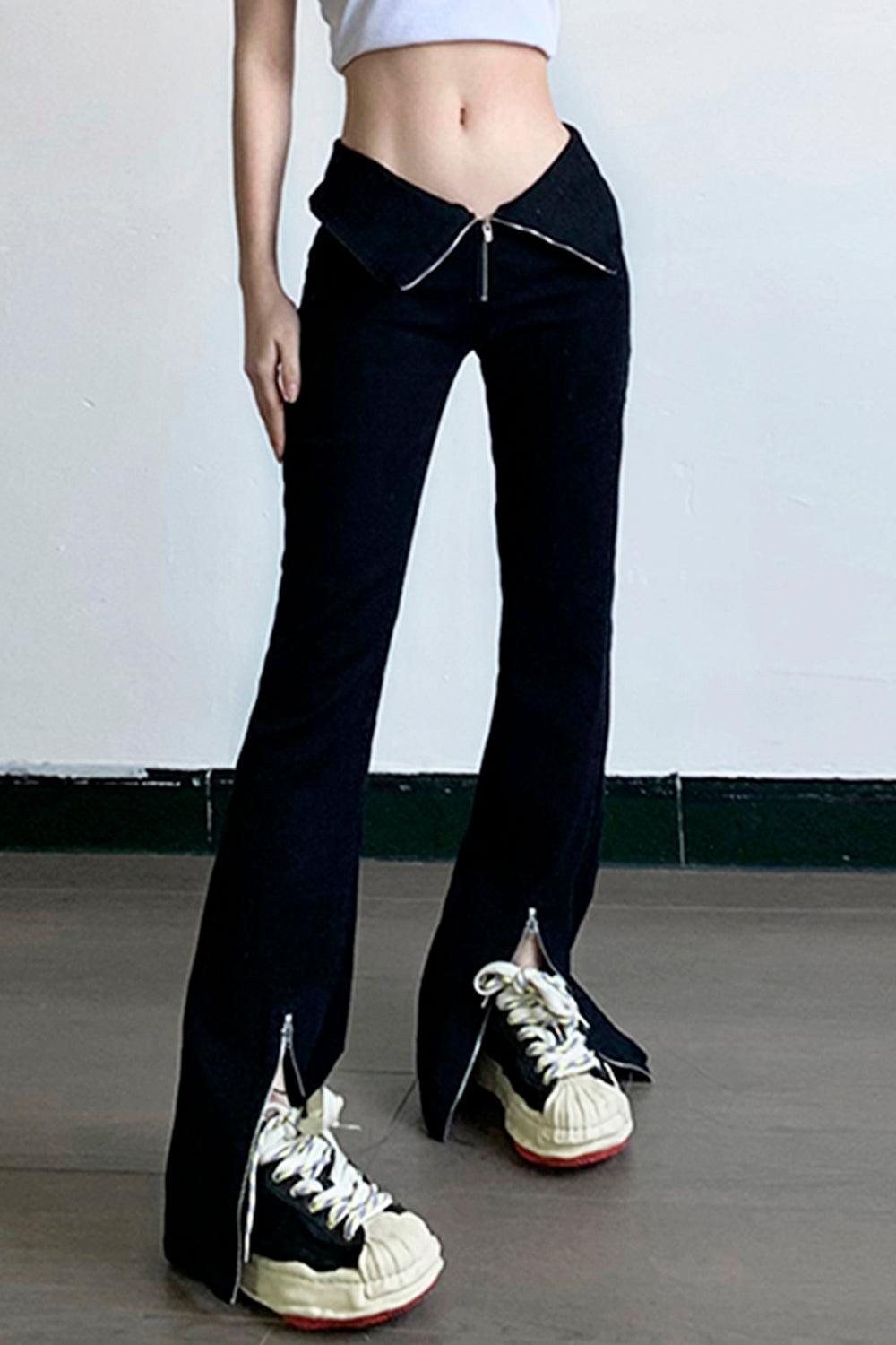 Zip Girl Flare Black Jeans - Aesthetic Clothes Shop Zip Girl Flare Black Jeans - Aesthetic Clothes Shop