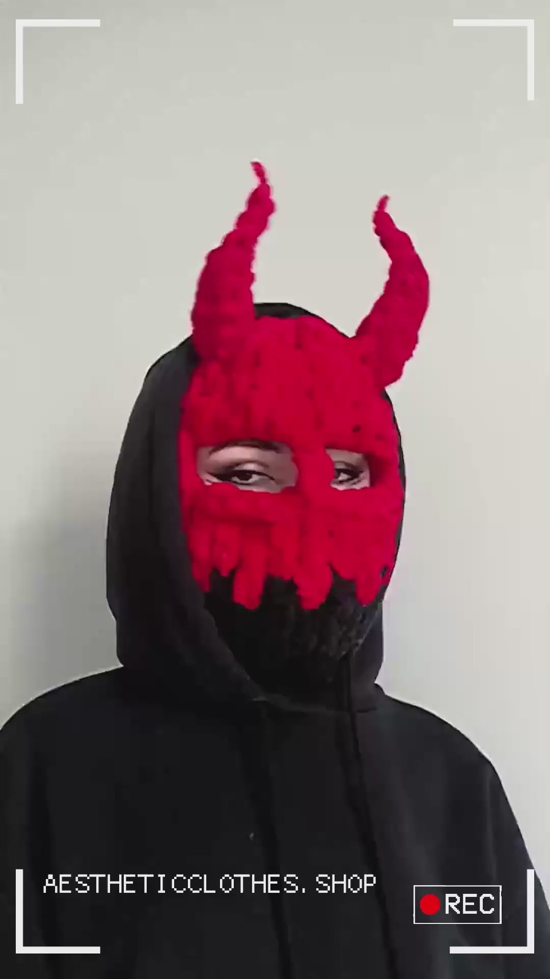 Devil Horns Balaclava Hat Full Face Red Demon Girl Product Video Preview Aesthetic Clothes Shop Reel
