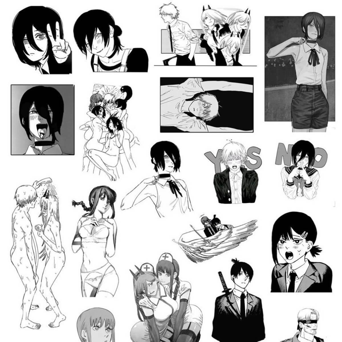 129 Chainsaw Man Black White Stickers - Aesthetic Clothes Shop