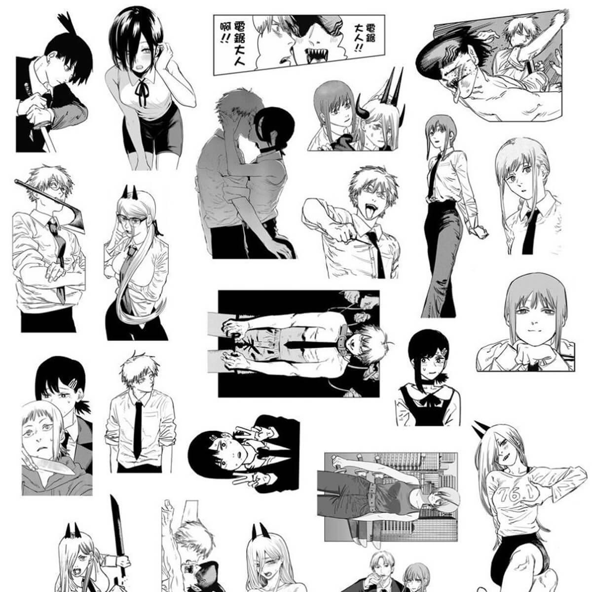 129 Chainsaw Man Black White Stickers - Aesthetic Clothes Shop