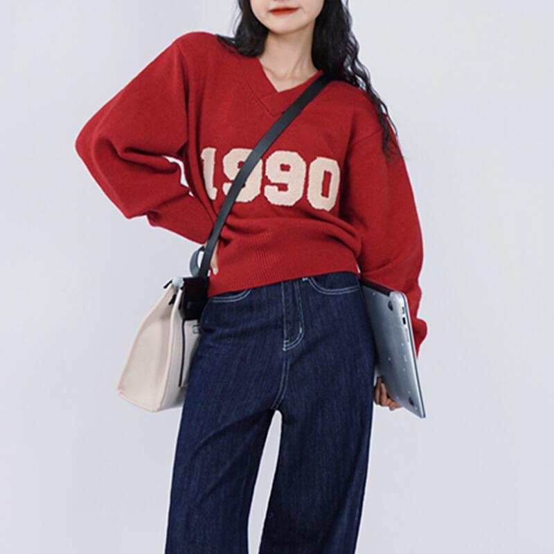 1990 Red V-Neck Sweater