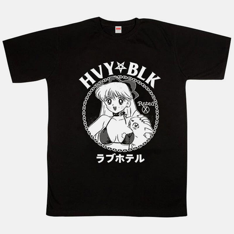 2K Animecore Girl HVY BLK Dark Fashion T-Shirt E-Kids