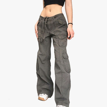 Alt Girl Multi Pocket Gray Wide Pants - Aesthetic Clothes Shop