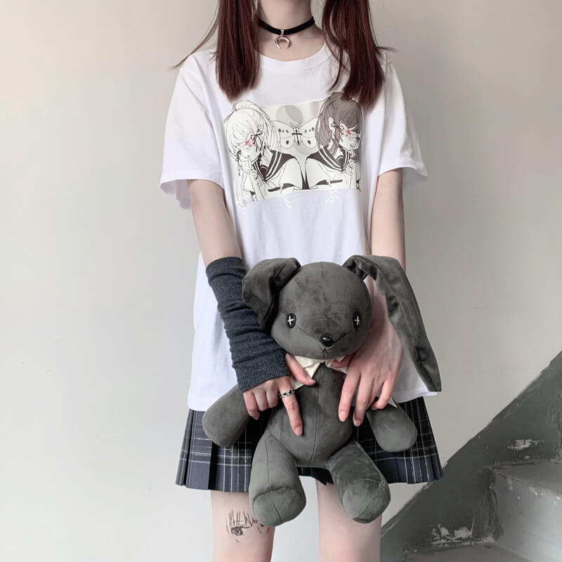 Anime School Girls T-Shirt Moth Aesthetic