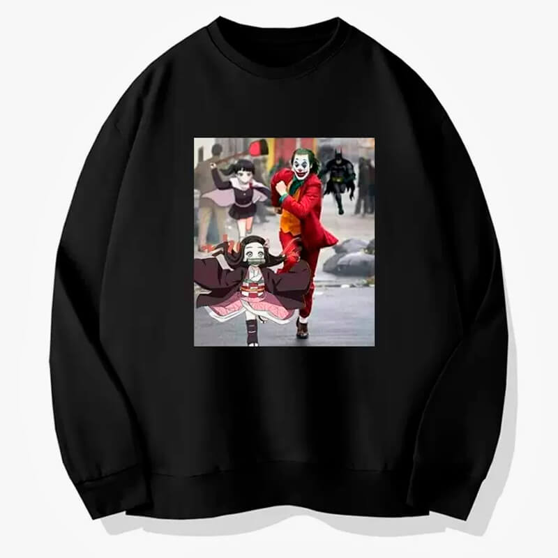 Anime Sweatshirt Joker and Nezuko Running Away