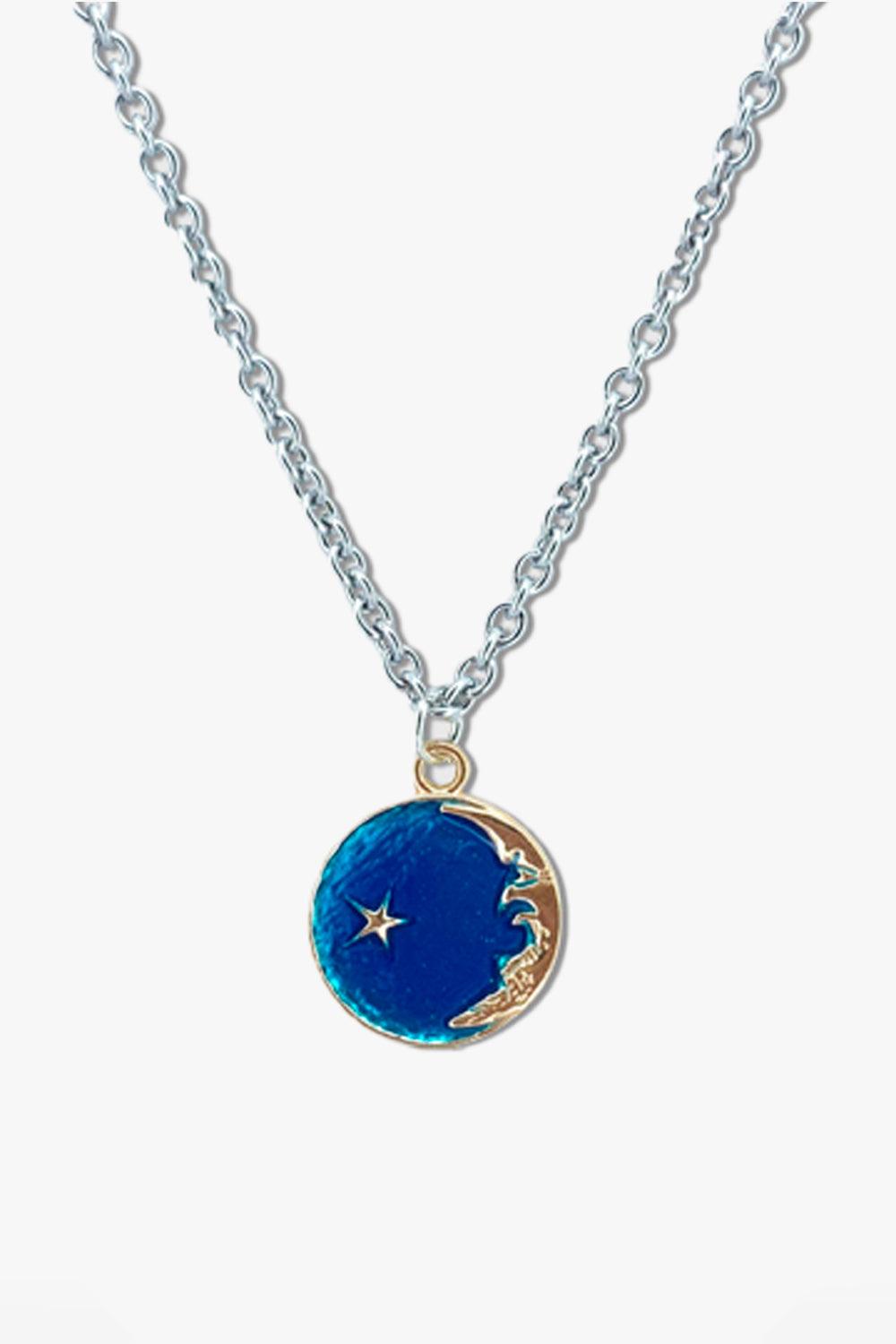 Artsy Moon and Star Pendant Necklace - Aesthetic Clothes Shop