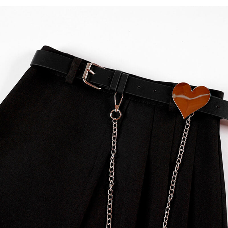 Asymmetrical Heart Chain Black Skirt