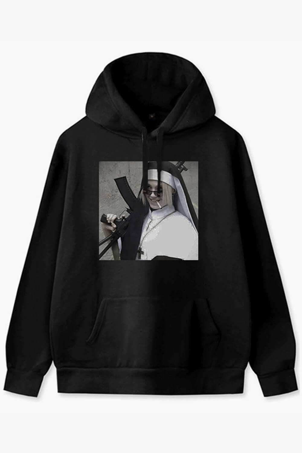 Bad Girl Aesthetic Hoodie Nun with AK 47 Rifle