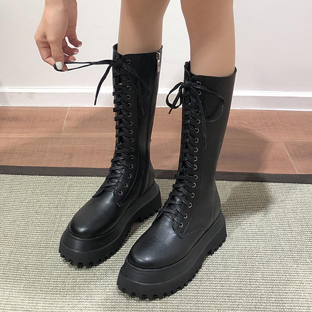 Black Alt Girl High Combat Boots Aesthetic Clothes Shop