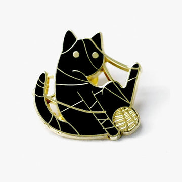 Black Cat Tangled in a Ball of Thread Enamel Pin