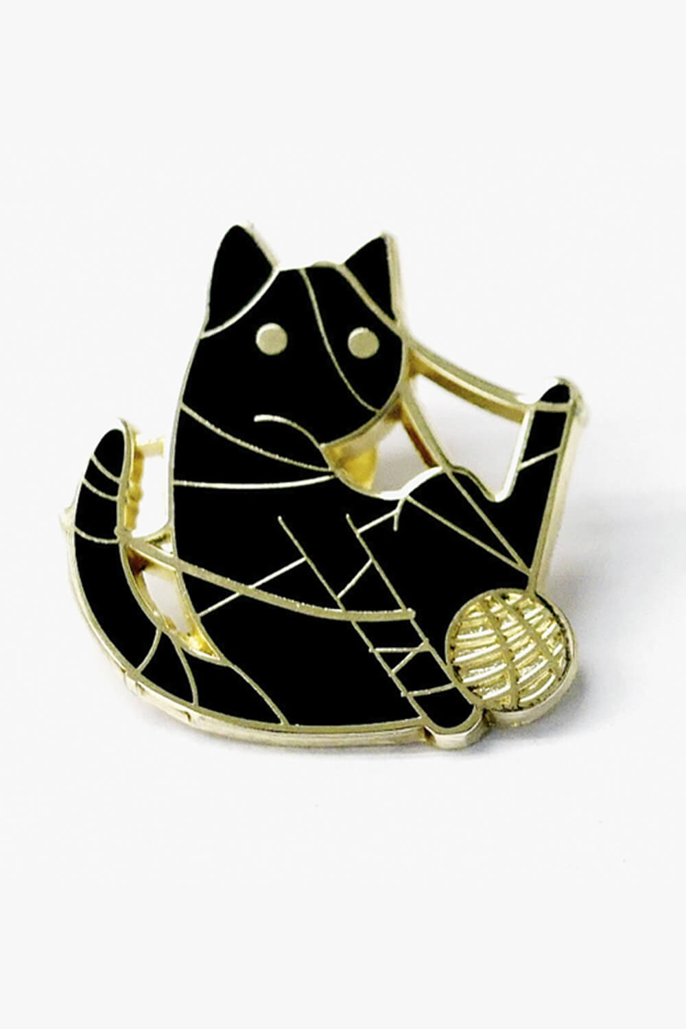 Black Cat Tangled in a Ball of Thread Enamel Pin