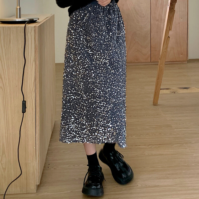 Black Sequin Midi Skirt