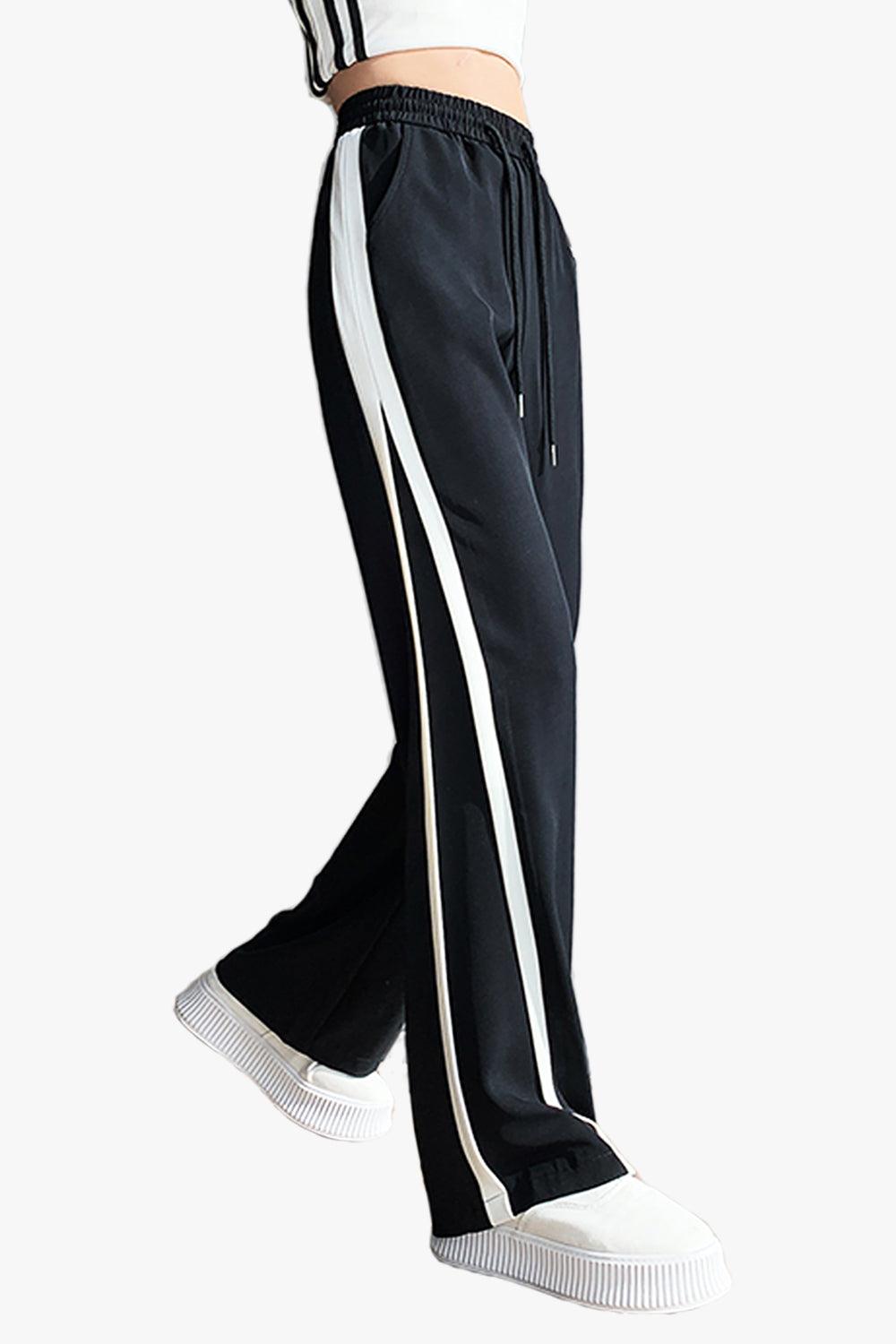 Black Sporty Side Lined Pants • Aesthetic Clothes Shop