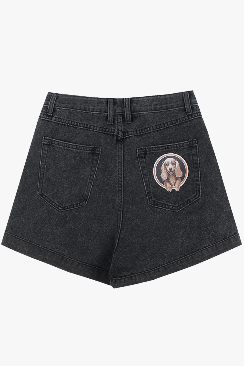 Black Vintage Shorts Back Pocket Dog Patch - Aesthetic Clothes Shop