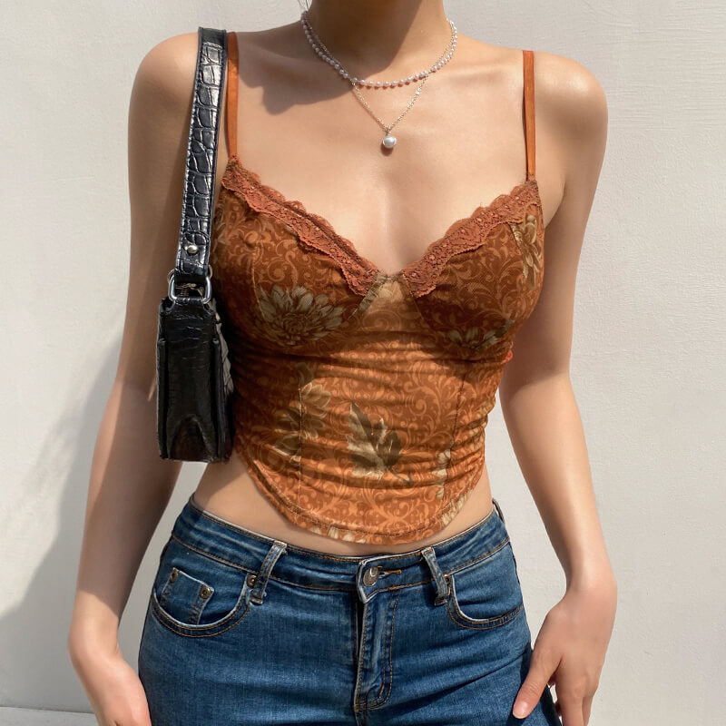 Bust Shaped Floral Camisole Crop Top