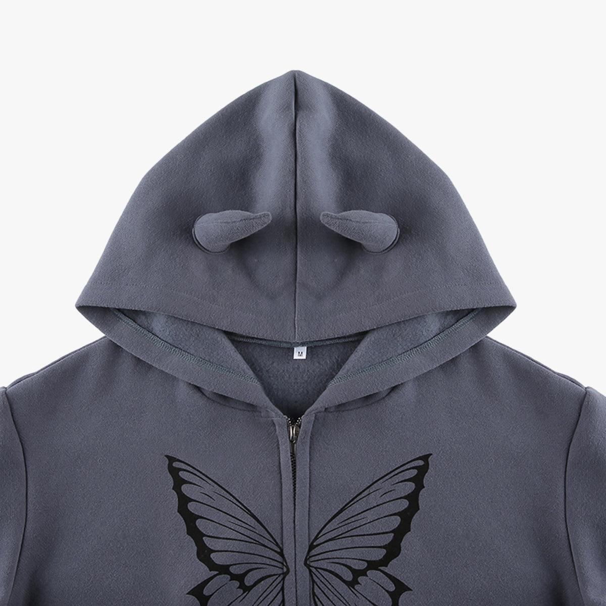 Butterfly Aesthetic Horned Hoodie - Aesthetic Clothes Shop
