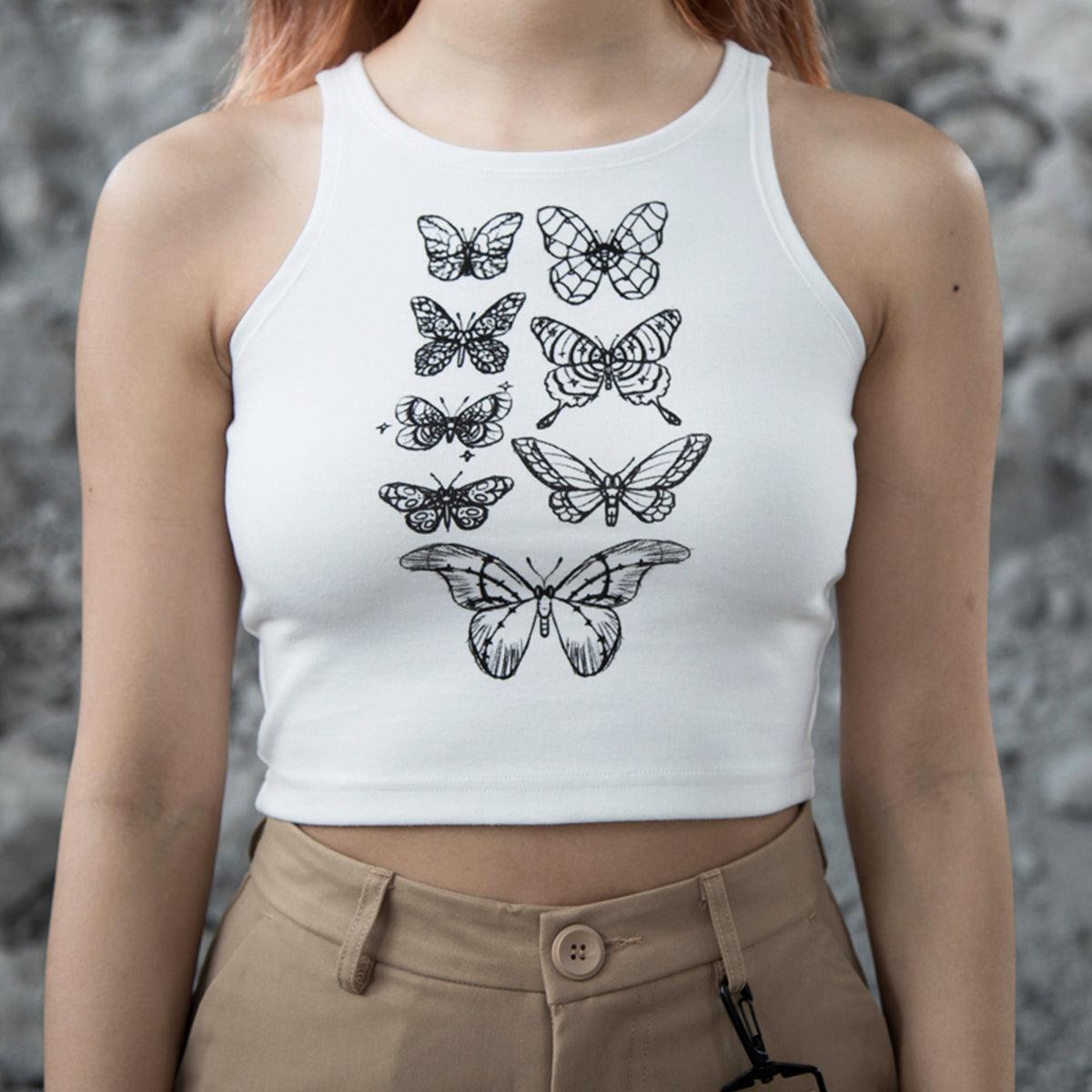 Butterfly Collection Crop Top - Aesthetic Clothes Shop