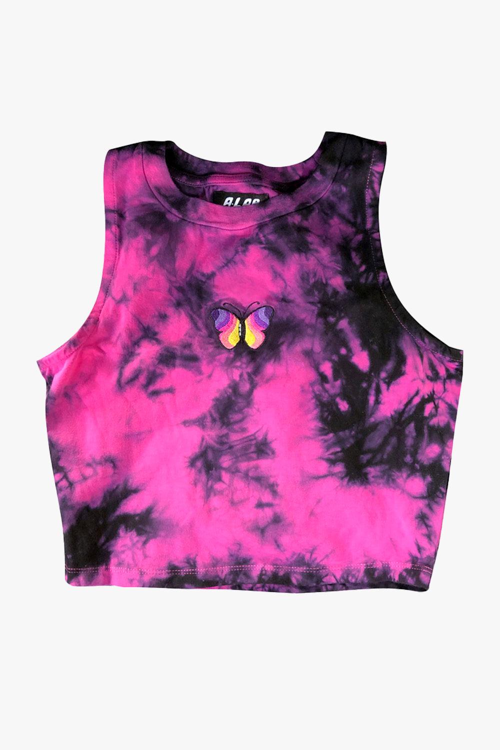 Butterfly Pink Acid Tie Dye Tank Top - Aesthetic Clothes Shop