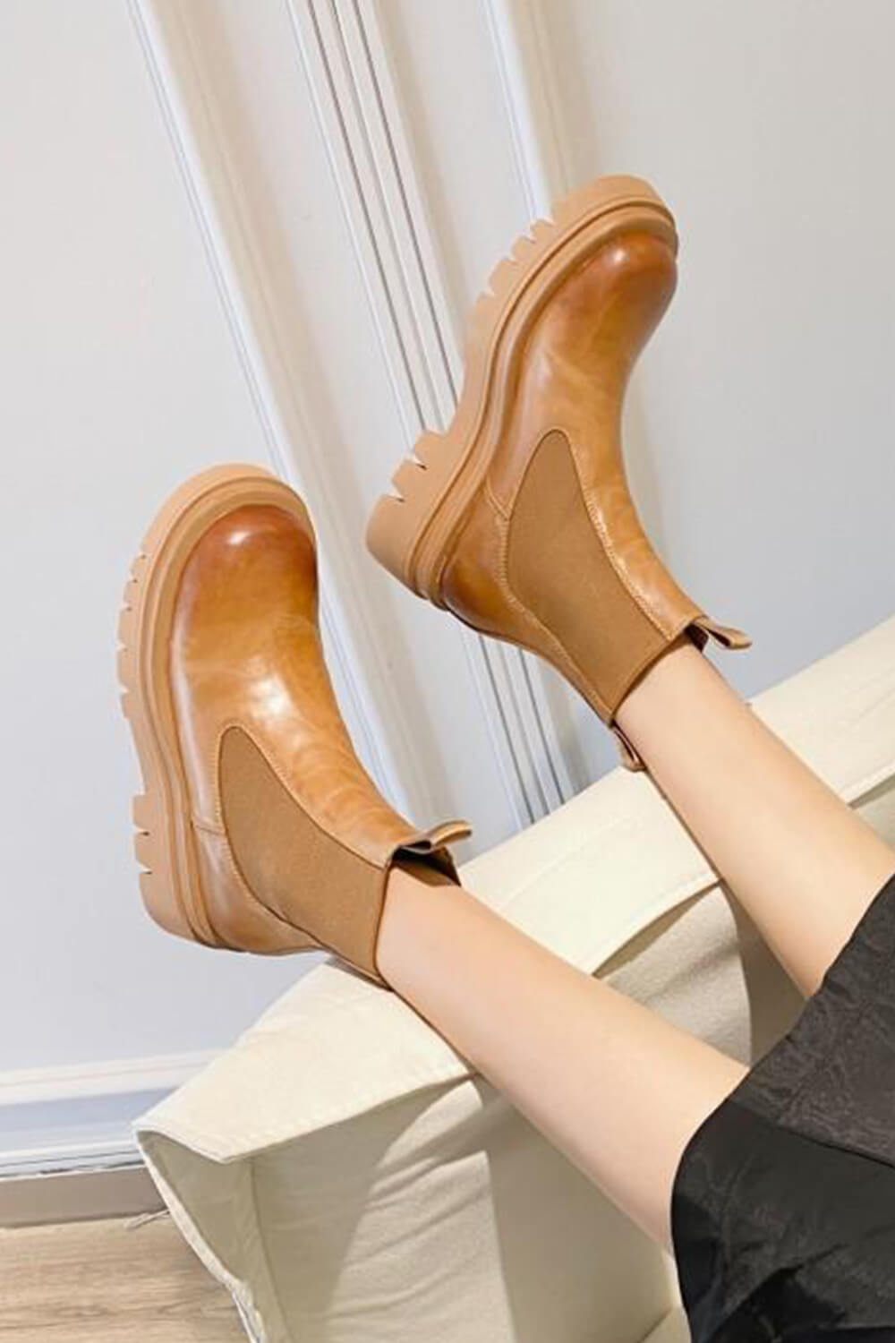 Camel Brown Chelsea Boots Thick Sole