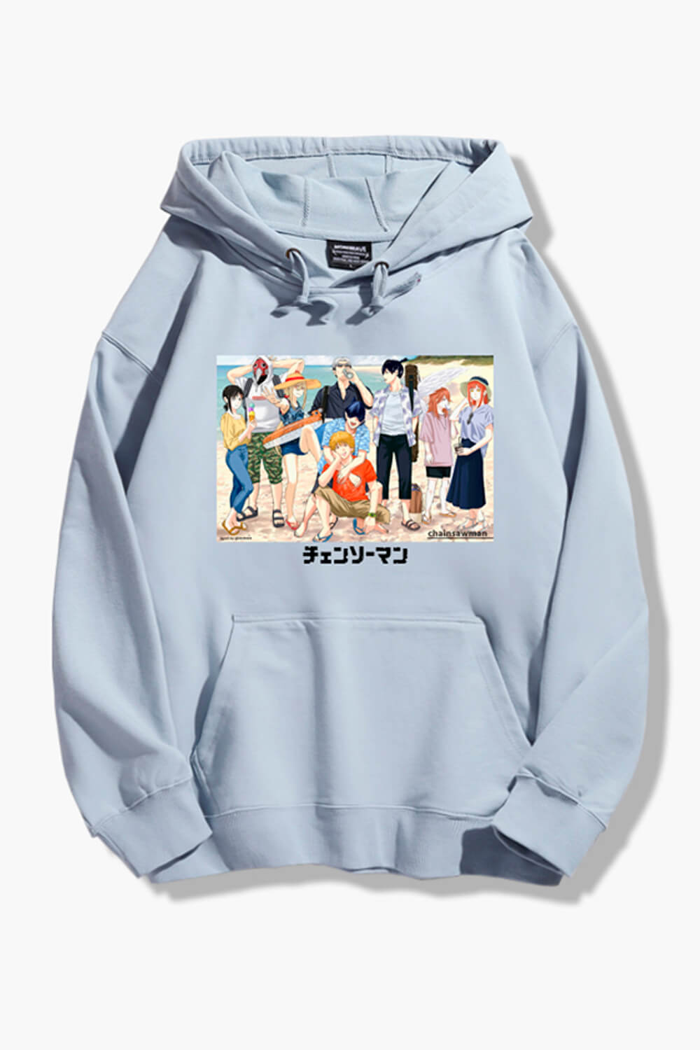 Chainsaw Man Beach Party Anime Hoodie Pastel Blue