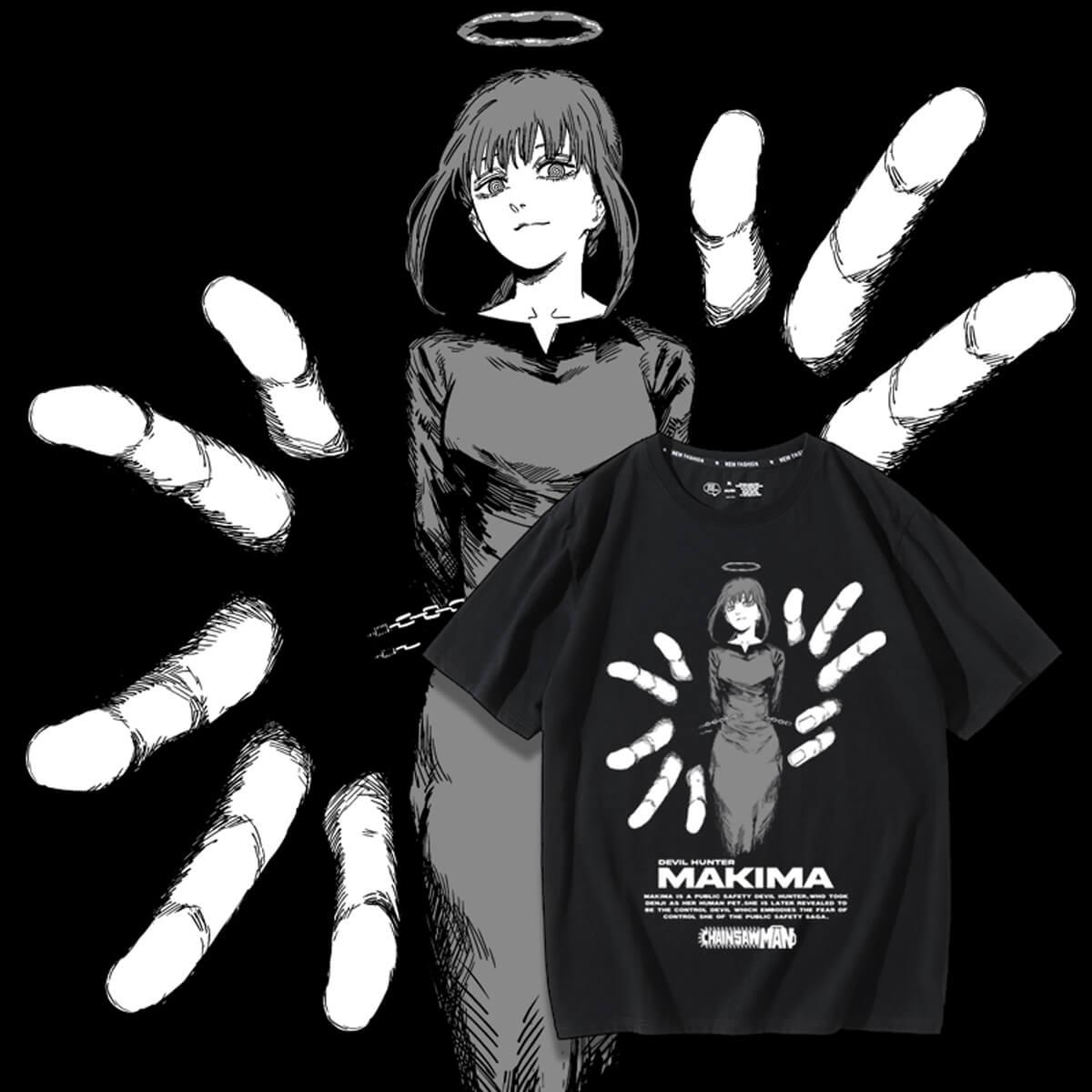 Chainsaw Man Black T-Shirt Makima Fingers - Aesthetic Clothes Shop
