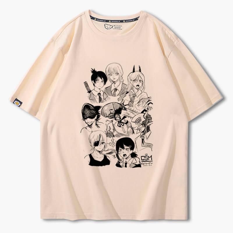 Chainsaw Man Girl Characters Drawing T-Shirt - Aesthetic Clothes Shop