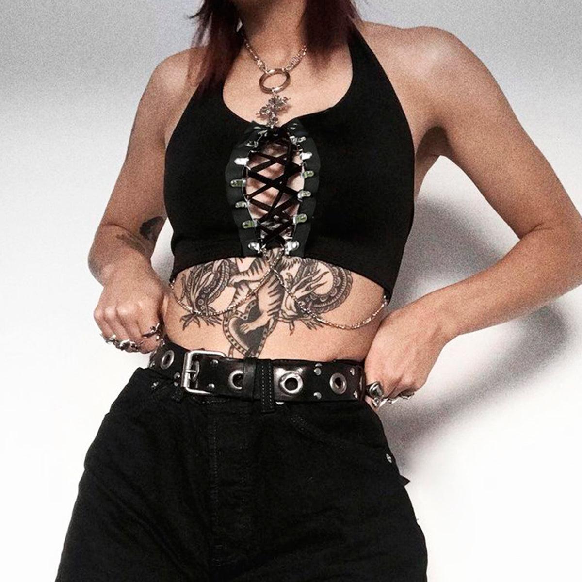 Chest Chains Crop Top Grunge Aesthetic - Aesthetic Clothes Shop