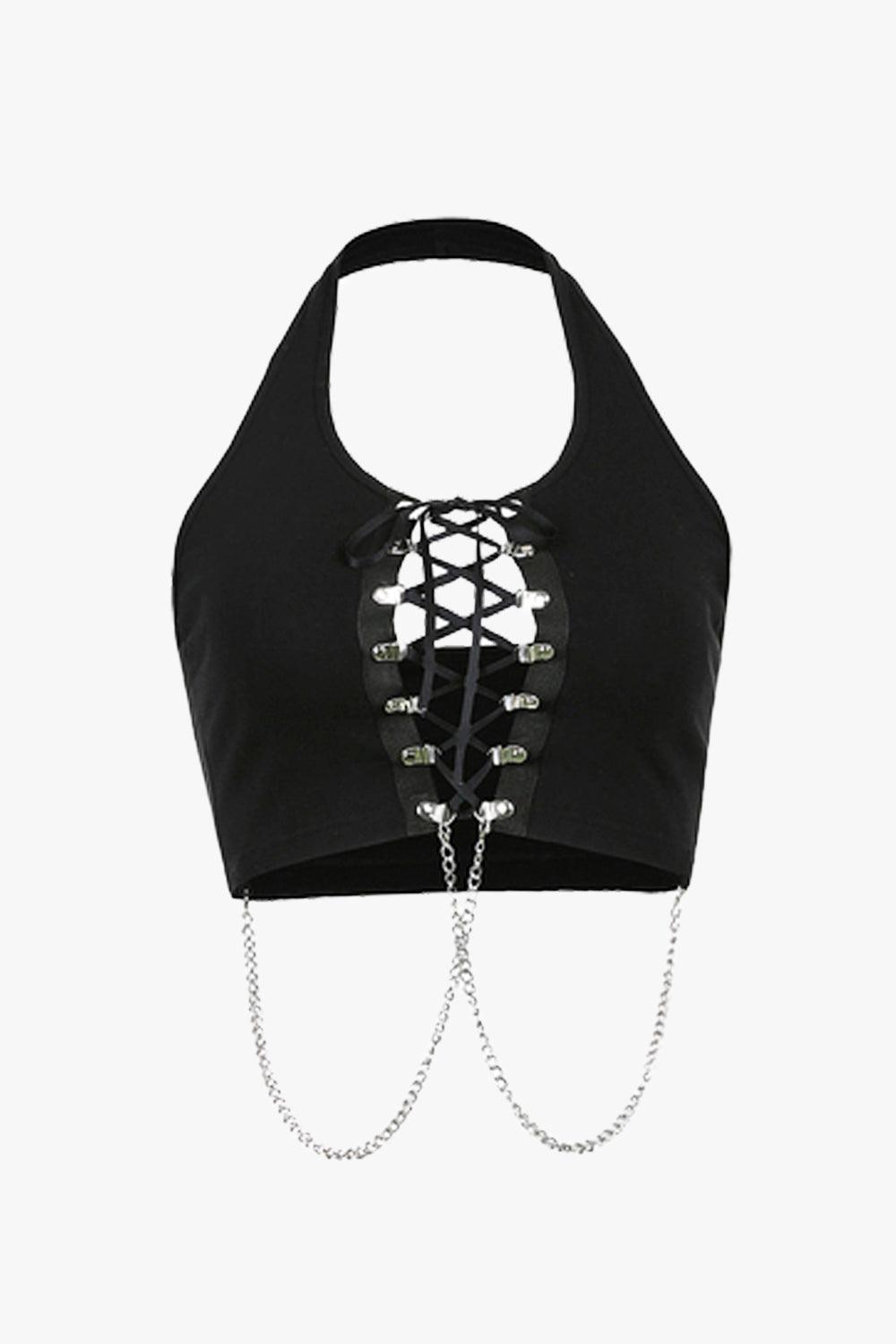 Chest Chains Crop Top Grunge Aesthetic • Aesthetic Clothes M / Black