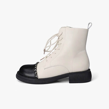 Contrast Toecap Ankle High Creamy-White Boots