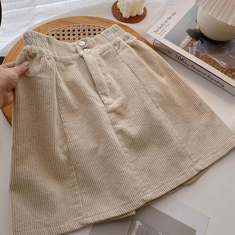 Corduroy Mini Skirt Elastic Waist