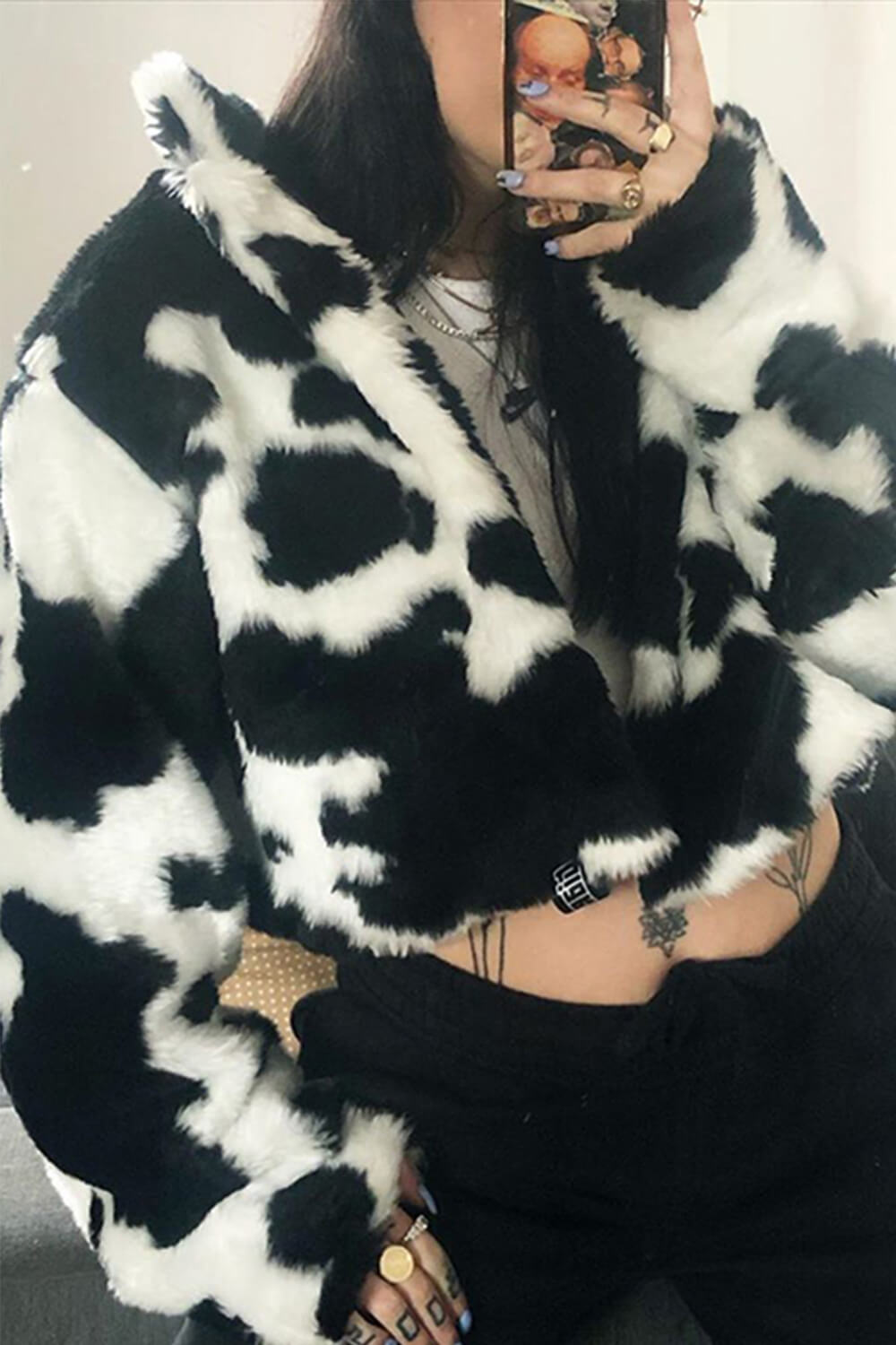 Cow Print Eco-Friendly Fur Coat