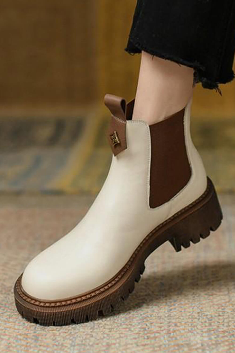 Cream Beige Retro Chelsea Boots Aesthetic Clothes Shop