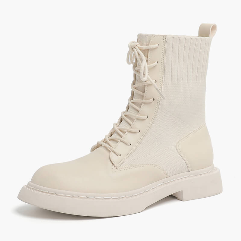 Cream Boujee Style Martens British Boots - Aesthetic Shop