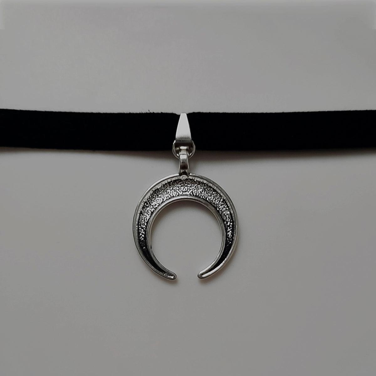 Crescent Moon Tribal Notching Choker Necklace - Aesthetic Clothes Shop