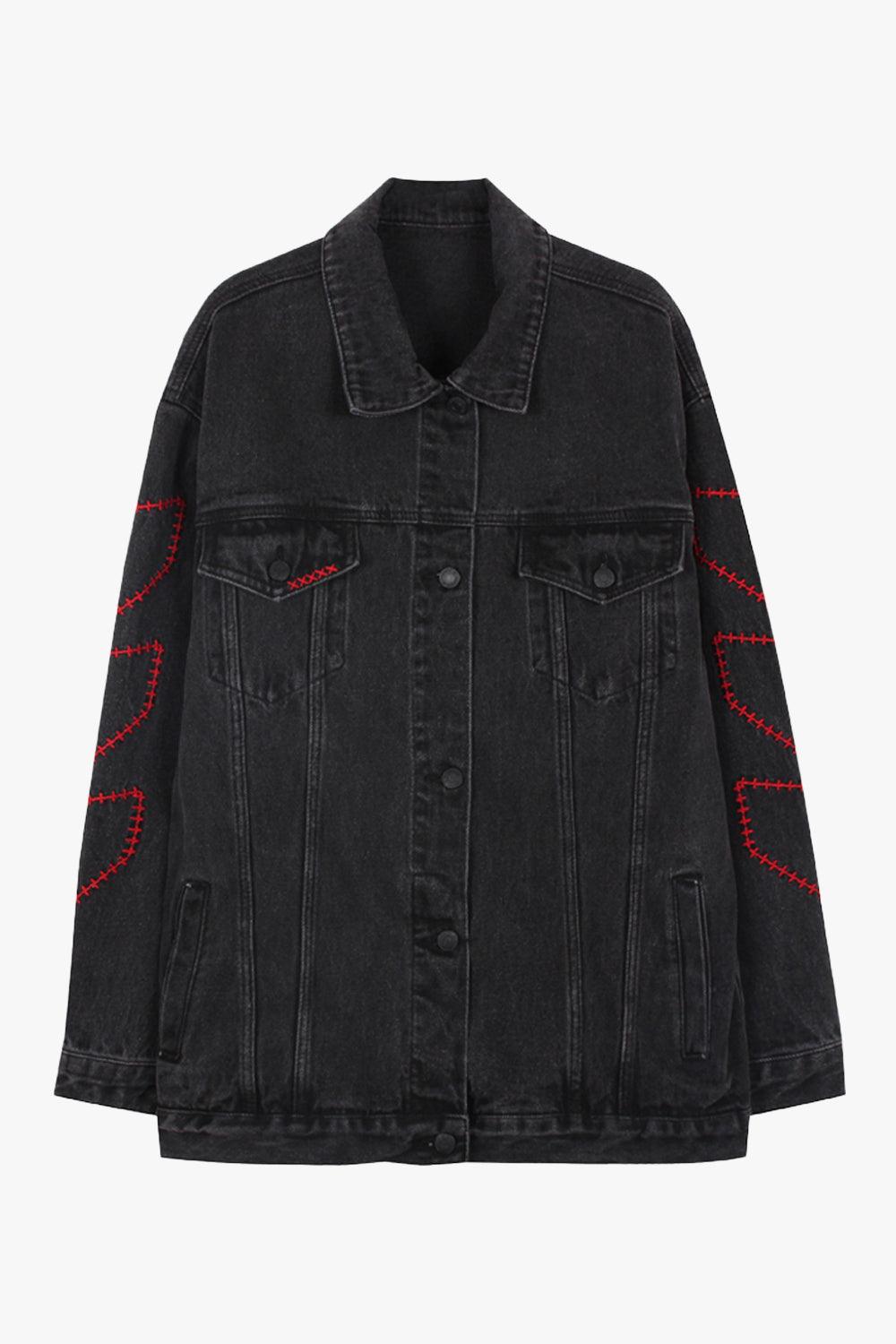 Cross Stitch Black Grunge Denim Jacket • Aesthetic Clothes