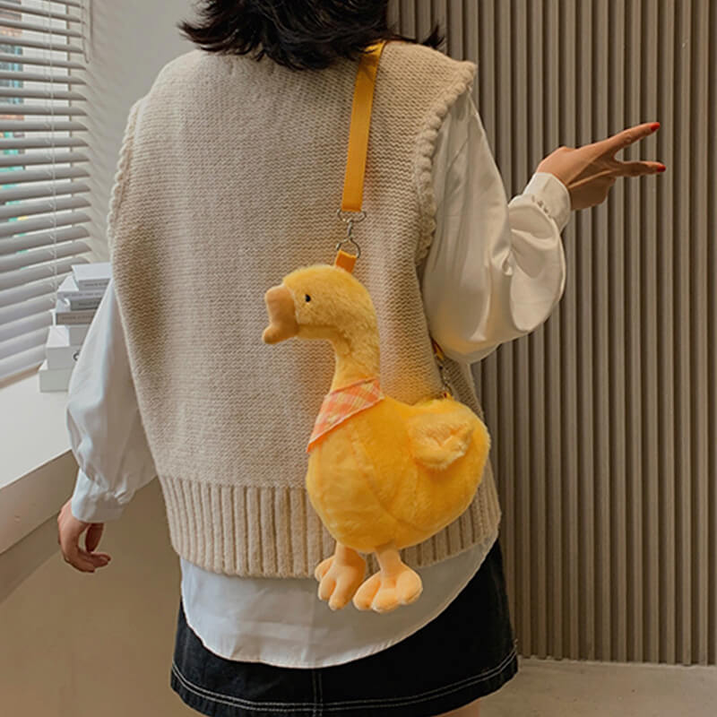 Creative Cartoon Duck Shoulder Bag Zipper Duck Shape Plush Bag for Girls