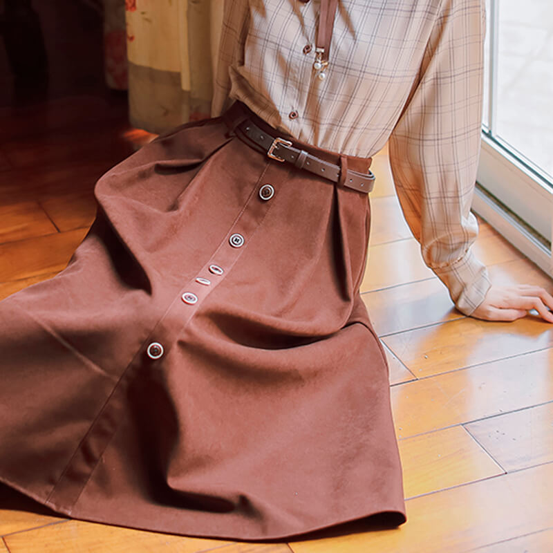 Dark Academia Brown Long Skirt