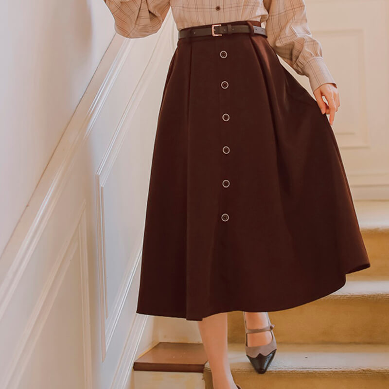Dark Academia Brown Long Skirt