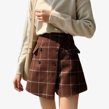 Dark Academia Plus Size Brown Plaid Woolen Skort