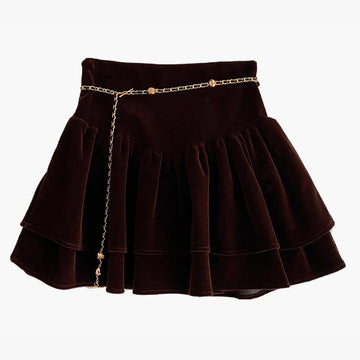 Dark Academia Suede Pleated Skirt With Chain Belt