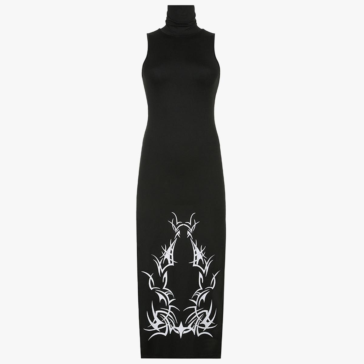 Darkcore Long Sleeveless Black Dress - Aesthetic Clothes Shop
