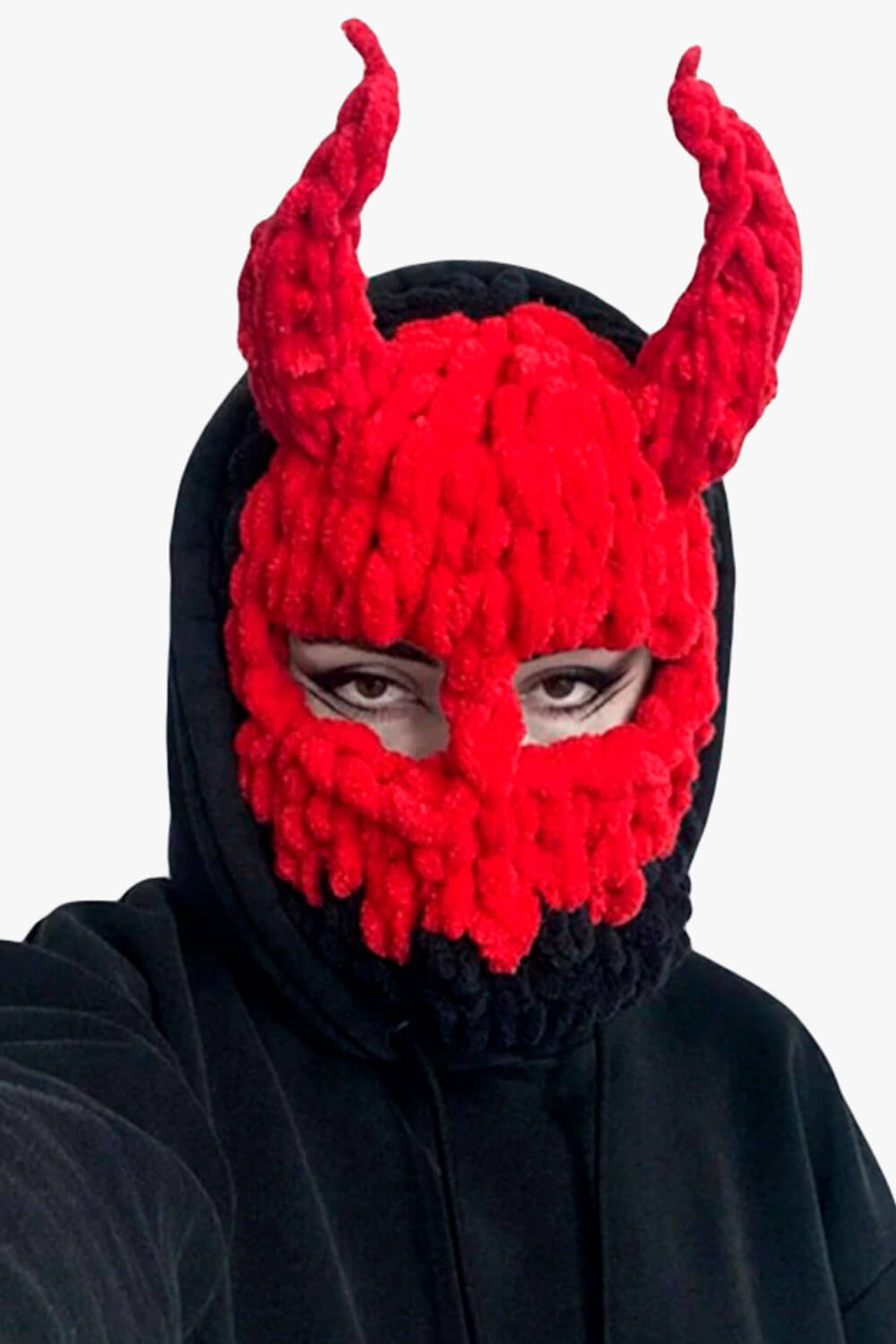 Devil Horns Balaclava Hat Full-Face Red Demon Girl