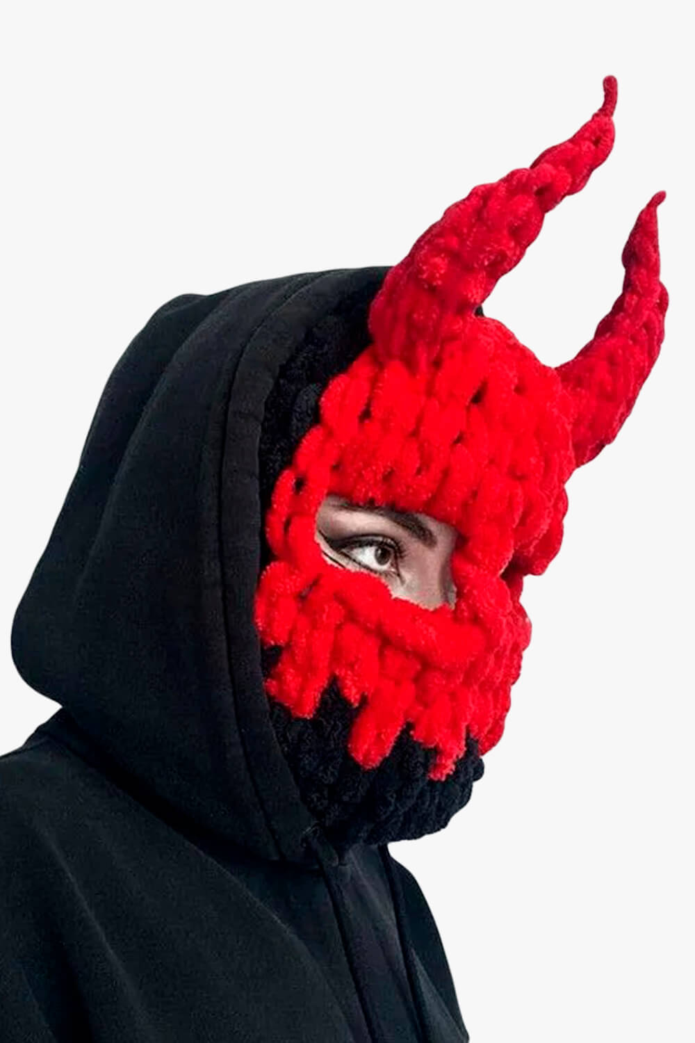 Devil Horns Balaclava Hat Full-Face Red Demon Girl