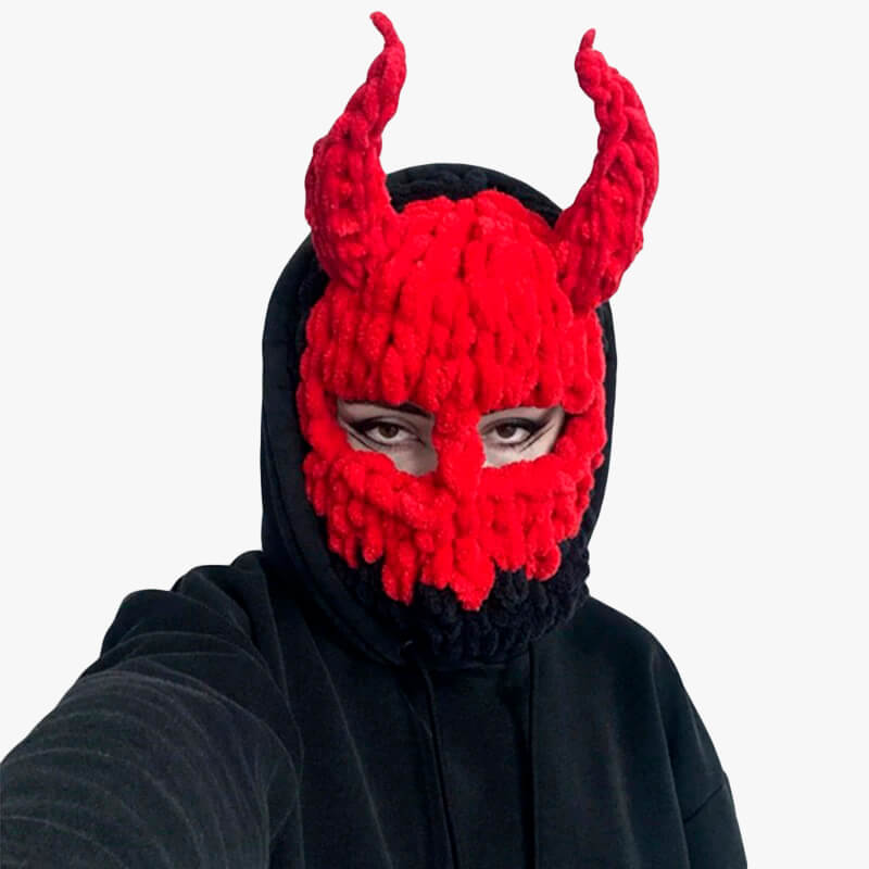 Devil Horns Balaclava Hat Full-Face Red Demon Girl